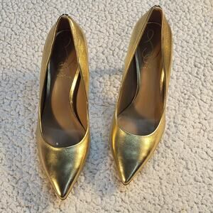 Sam Edelman Hazel  Gold leather pointed toe Pumps heels Sandals Womens sz 6